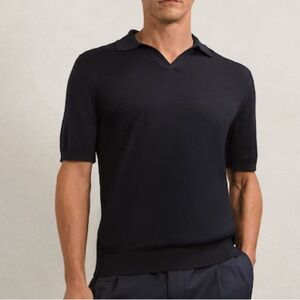 Mens New Reiss Duchie Short Sleeve Navy Polo. Merino Wool. Size xl